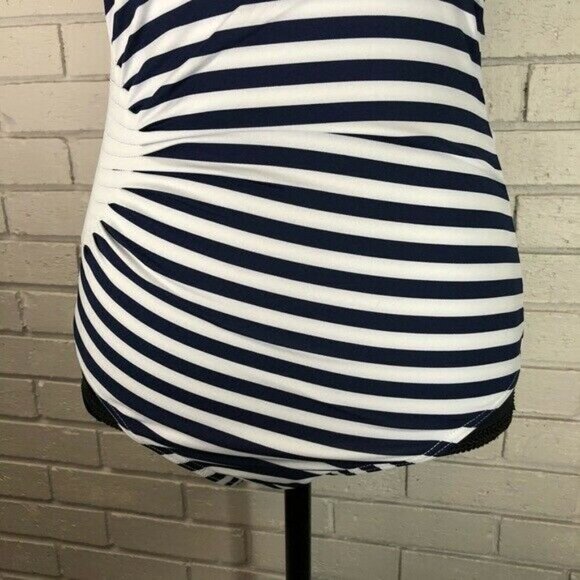 French Connection OneShoulder Navy Stripe Swimsuit - Picture 3 of 8